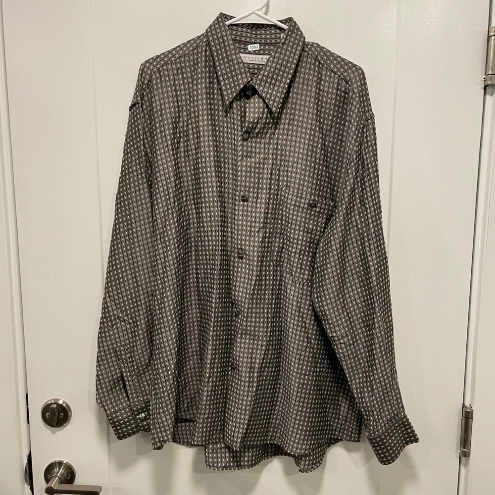 Equilibrio Mens XL Grey Wool Rayon Geometric Button Down Shirt Made in Italy